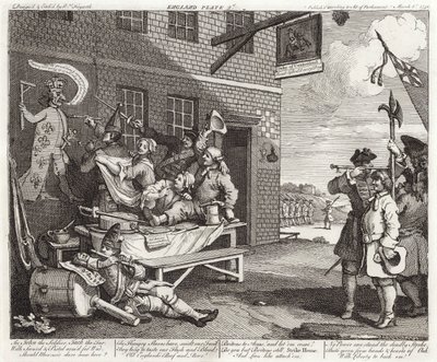 Invasionen - England - Plade 2 af William (after) Hogarth