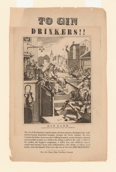 Advarsel til gin-drikkere (litho) af William (after) Hogarth