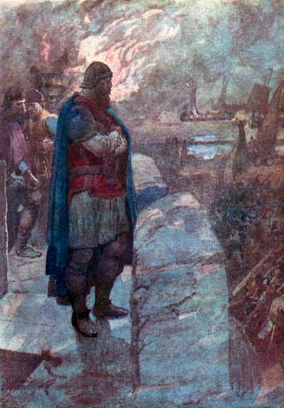 "Disse skibe er ikke lastet med varer, men bemandet med grusomme fjender" (farvelitografi) af William (after) Rainey