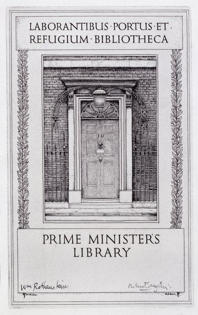 Bogplade til premierministerens bibliotek, graveret af Robert Sargent Austin (1895-1973) (gravering) af William (after) Rothenstein