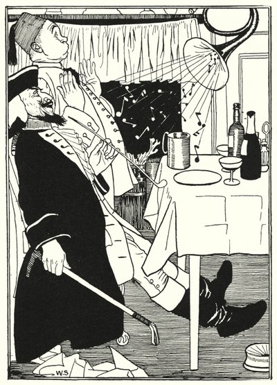 Illustration til baron Munchausens eventyr (gravering) af William (after) Strang