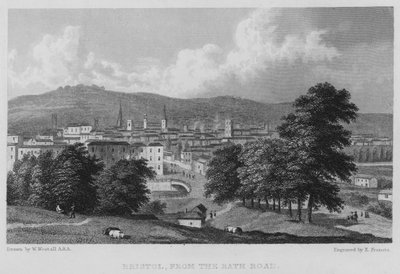 Bristol, fra Bath Road (gravering) af William (after) Westall