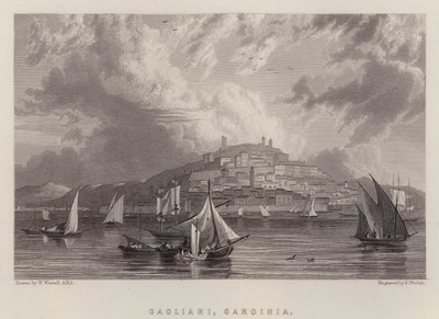 Cagliari, Sardinien (farve litho) af William (after) Westall