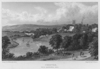 Chester, fra Barrelwell Hill (gravering) af William (after) Westall