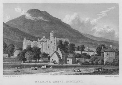 Melrose Abbey, Skotland (gravering) af William (after) Westall