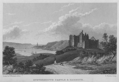 Oystermouth Castle and Harbour (gravering) af William (after) Westall