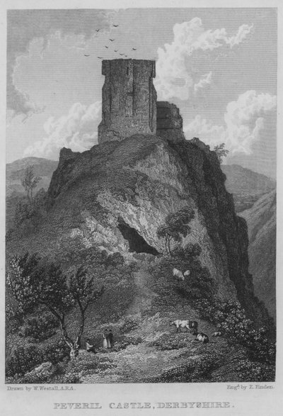 Peveril Castle, Derbyshire (gravering) af William (after) Westall