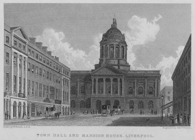 Rådhus og Mansion House, Liverpool (gravering) af William (after) Westall
