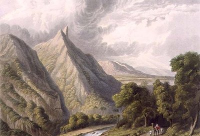Udsigt i Bore Ghaut, graveret af T. Fielding og farvet af J.B. Hogarth af William (after) Westall