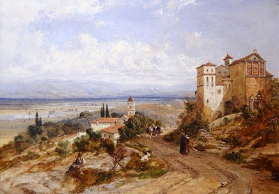 To klostre i Nemi, Italien af William (attr. to) Oliver
