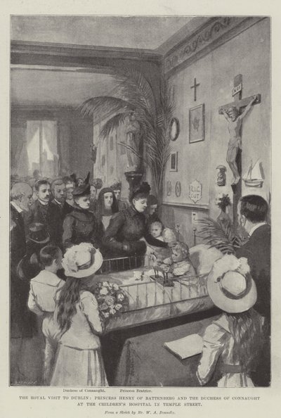 Det kongelige besøg i Dublin, prinsesse Henry af Battenberg og hertuginden af Connaught på børnehospitalet i Temple Street litho af William A. Donnelly