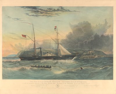 Dette billede af dampfregatten Geyser ud for Mt. Edgecombe er dedikeret til Sir John Barrow ... af William Adolphus Knell