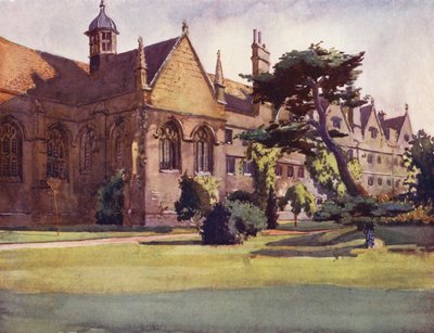 Wadham Colleges havefront (farvelitografi) af William Ainsworth Wildman