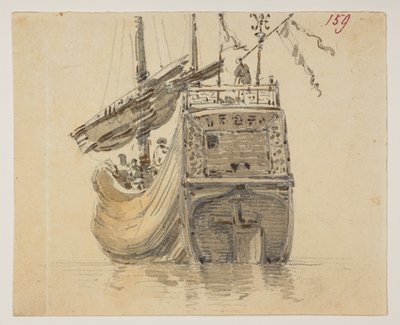 159 En båd.  , fra et album med 372 tegninger af landskaber, kystlinjer, kostumer og hverdagsliv lavet under Lord Macartneys ambassade til kejseren af Kina, mellem 1792 og 1794 (blyant og akvarel på papir) af William Alexander