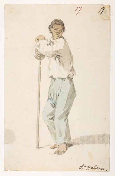 17 Indbyggere i ’St. Helena.’  fra et album med 372 tegninger af landskaber, kystlinjer, kostumer og hverdagsliv lavet under Lord Macartneys ambassade til Kinas kejser, mellem 1792 og 1794 (blyant og akvarel på papir) af William Alexander