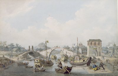 Både på floden ved Suchow, Kina (wc over sort bly) af William Alexander