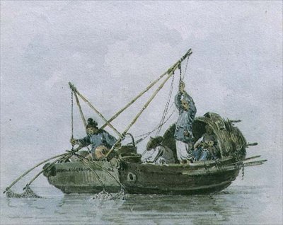 Kinesiske fiskere i en junk (akvarel) af William Alexander