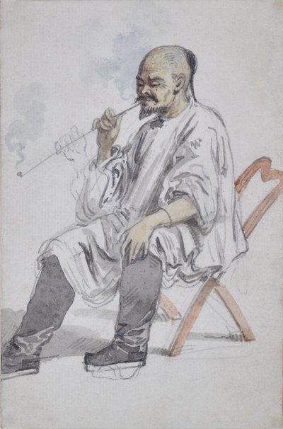 Siddende kinesisk mand ryger af William Alexander