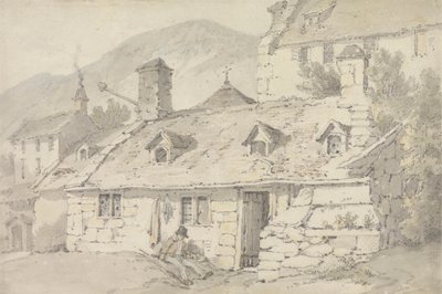Stenhytter i et bjergrigt landskab med en figur i forgrunden af William Alexander