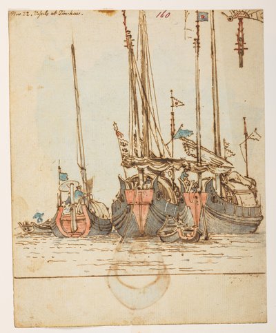 f.62 160’ 22. Nov. Fartøjer ved Tin-hau.’  , fra et album med 372 tegninger af landskaber, kystlinjer, kostumer og hverdagsliv lavet under Lord Macartneys ambassade til kejseren af Kina, mellem 1792 og 1794 (blyant og akvarel på papir) af William Alexander
