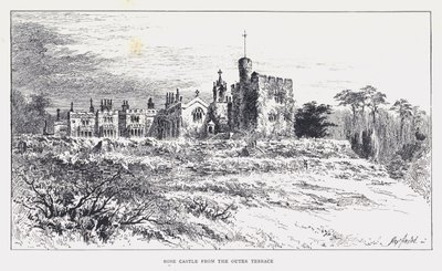 Rose Castle fra den ydre terrasse (gravering) af William Alexander Ansted