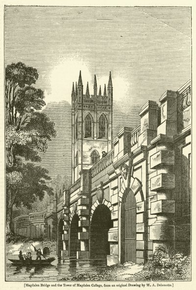 Magdalen Bridge og tårnet på Magdalen College af William Alfred Delamotte