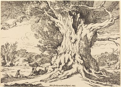Hviler, mænd og hunde under et stort træ af William Alfred Delamotte