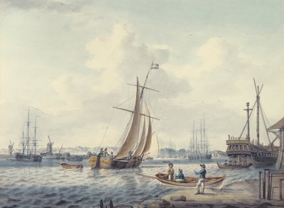 En udsigt over Greenwich og Deptford, der viser Royal Naval College og Royal Dockyard, 1789 (wc) af William Anderson