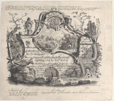 Forslag til gravering ved abonnement fra et originalt billede malet af Zuccarelle, 1756. af William Austin