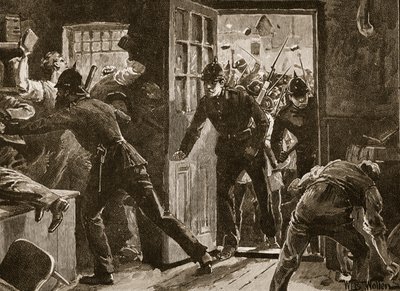 Kamp i Ennis mellem National Leaguers og politiet, 1886, illustration fra "Cassell