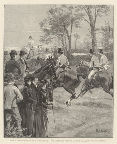 Underhusets steeplechase ved Rugby, 29. marts, Rush at the First Fence, hr. A. Pease, MP, leder med Norah Creina af William Barnes Wollen