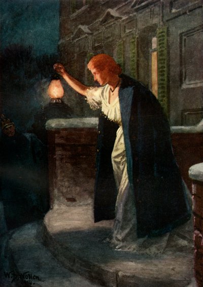 Hun stod og svingede lanternen langsomt fra side til side, 1914. af William Barnes Wollen