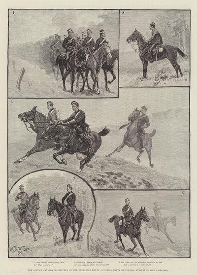 Efterårets kavalerimanøvrer på Berkshire Downs, spejderfest for de 20. husarer i tåget vejr af William Barnes Wollen