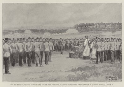 De militære manøvrer i Wilts og Dorset, biskoppen af Salisbury udfører gudstjeneste i lejren søndag den 21. august af William Barnes Wollen