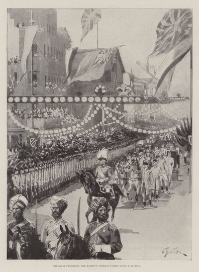 Den Kongelige Procession, Hendes Majestæts Vogn passerer langs Pall Mall af William Barnes Wollen