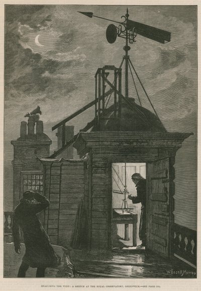 Måling af vinden; En skitse ved Royal Observatory, Greenwich (gravering) af William Bazett Murray