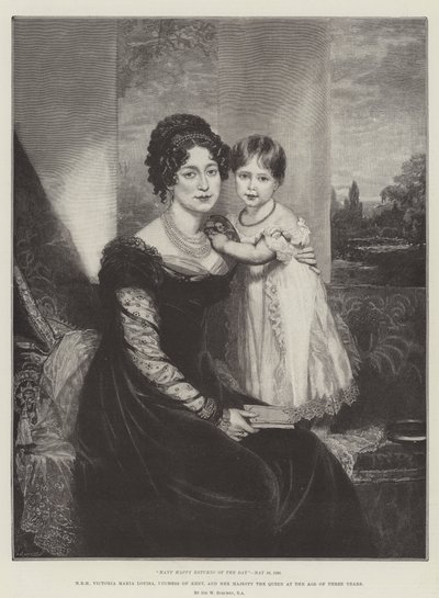 HKH Victoria Maria Louisa, hertuginde af Kent, og Hendes Majestæt Dronningen i en alder af tre år af William Beechey