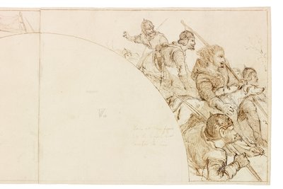 Skitse til vægmaleri i Wallington Hall (blæk og blyant på papir (indsat på kort)) af William Bell Scott