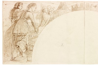 Skitse til vægmaleri i Wallington Hall (blæk og blyant på papir (indsat på kort)) af William Bell Scott