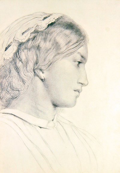 Studie af et pigehoved (blyant på papir) af William Bell Scott