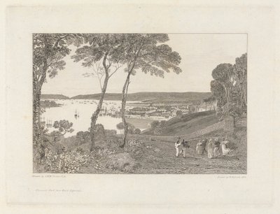 Plymouth Dock fra Mount Edgecumbe af William Bernard Cooke