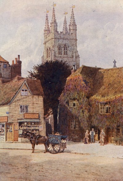 Church and Woolpack Hotel, Tenterden (farvelitografi) af William Biscombe Gardner