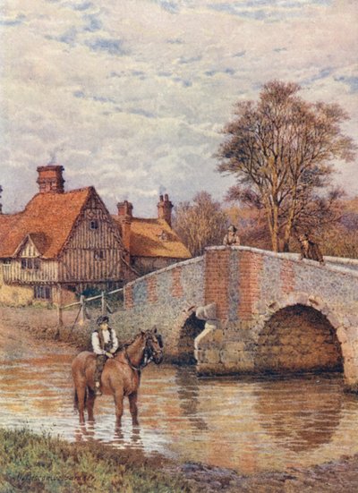 Eynsford Bridge på Darent-floden (farvelitografi) af William Biscombe Gardner