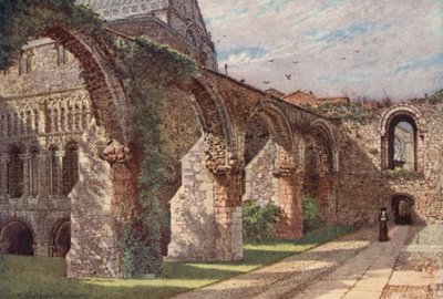 Ruinerne af infirmeriet, Canterbury Cathedral (farvelitografi) af William Biscombe Gardner