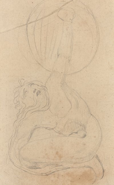 En krumbøjet figur, der holder et skjold [verso] af William Blake