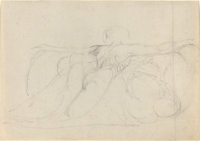 En mand set bagfra, rejser sig på skyer af William Blake