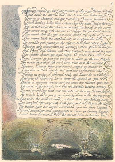 Amerika. En profeti, plade 11, lyd! Lyd! Mine høje krigstrompeter .... af William Blake