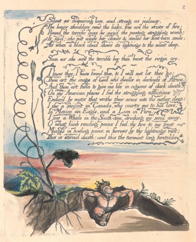 Amerika. En profeti, plade 4, tavs som fortvivlet kærlighed .... af William Blake
