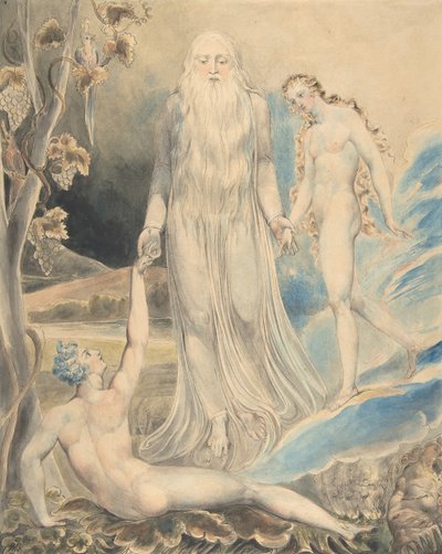 Det guddommelige nærværs engel, der bringer Eva til Adam Skabelsen af Eva..., recto..., 1803. af William Blake