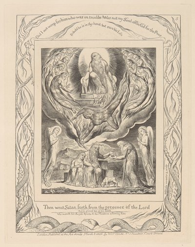 Jobs Bog, Plade 5, Satan går ud fra Herrens nærhed og Jobs næstekærlighed af William Blake